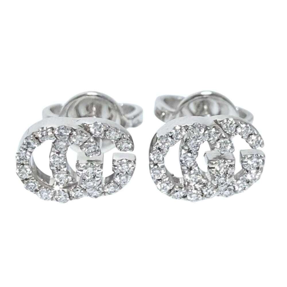 Gucci Women's Double G Stud Earrings with Diamonds, 18K White Gold